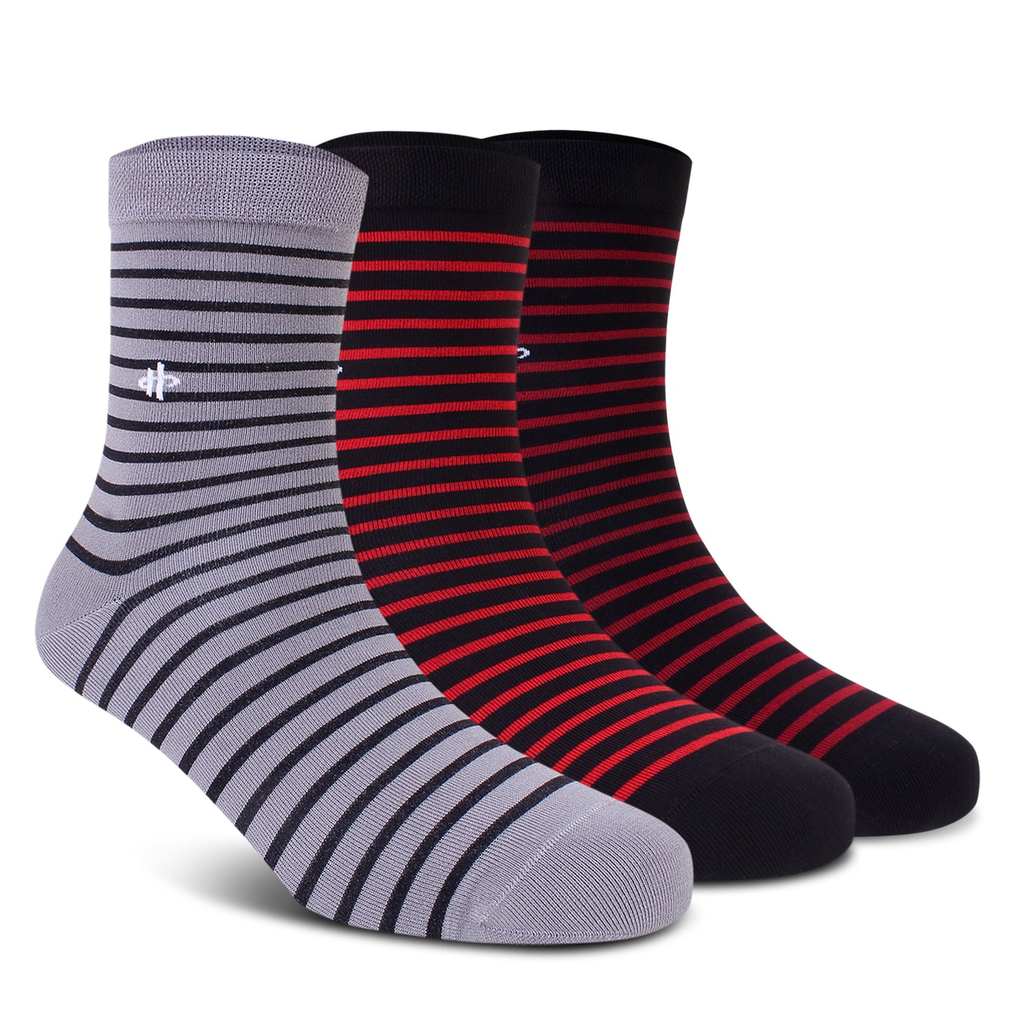Stripe Trio Crew Socks: Dark Gray, Maroon & Dark Maroon 3-Pack
