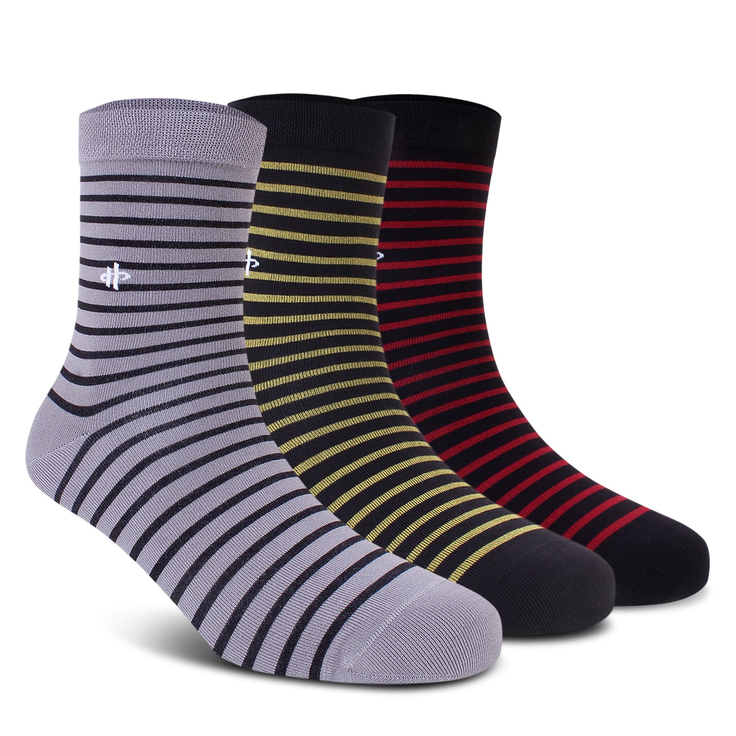 Stripe Trio Crew Socks: Gray, Golden & Maroon 3-Pack