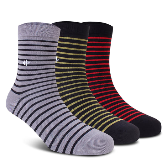 Stripe Trio Crew Socks: Dark Gray, Golden & Maroon 3-Pack