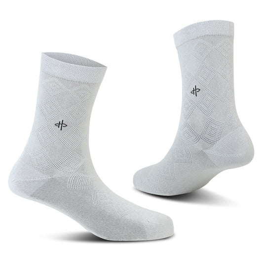 White Rectangle Pattern Classical Crew Socks