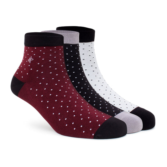 Classic Trio Ankle Socks: Maroon, Black & White 3-Pack