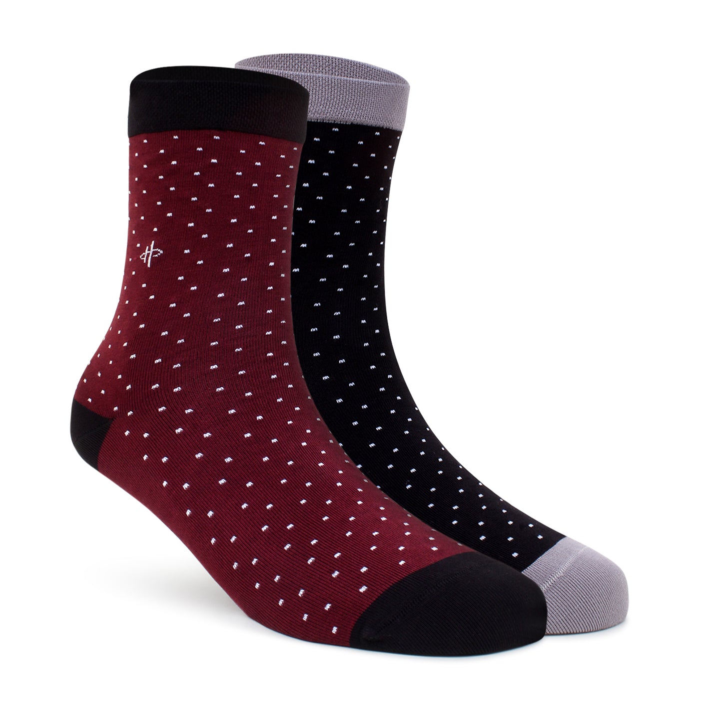Maroon & Black Dotted Crew Socks - 2 Pairs