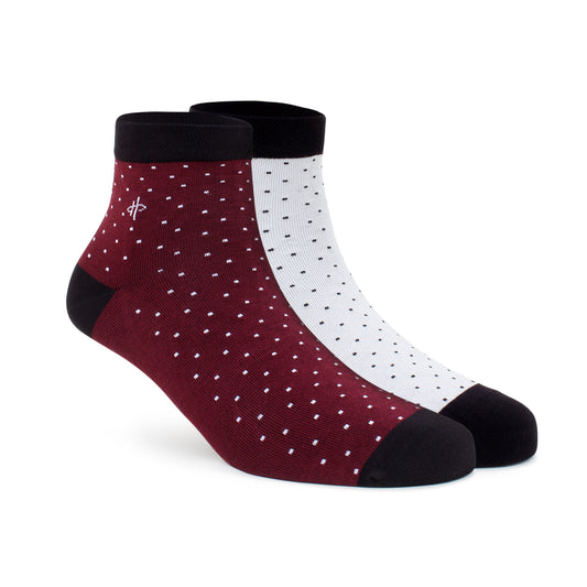 Maroon & White Dots Crew Socks - 2 Pairs