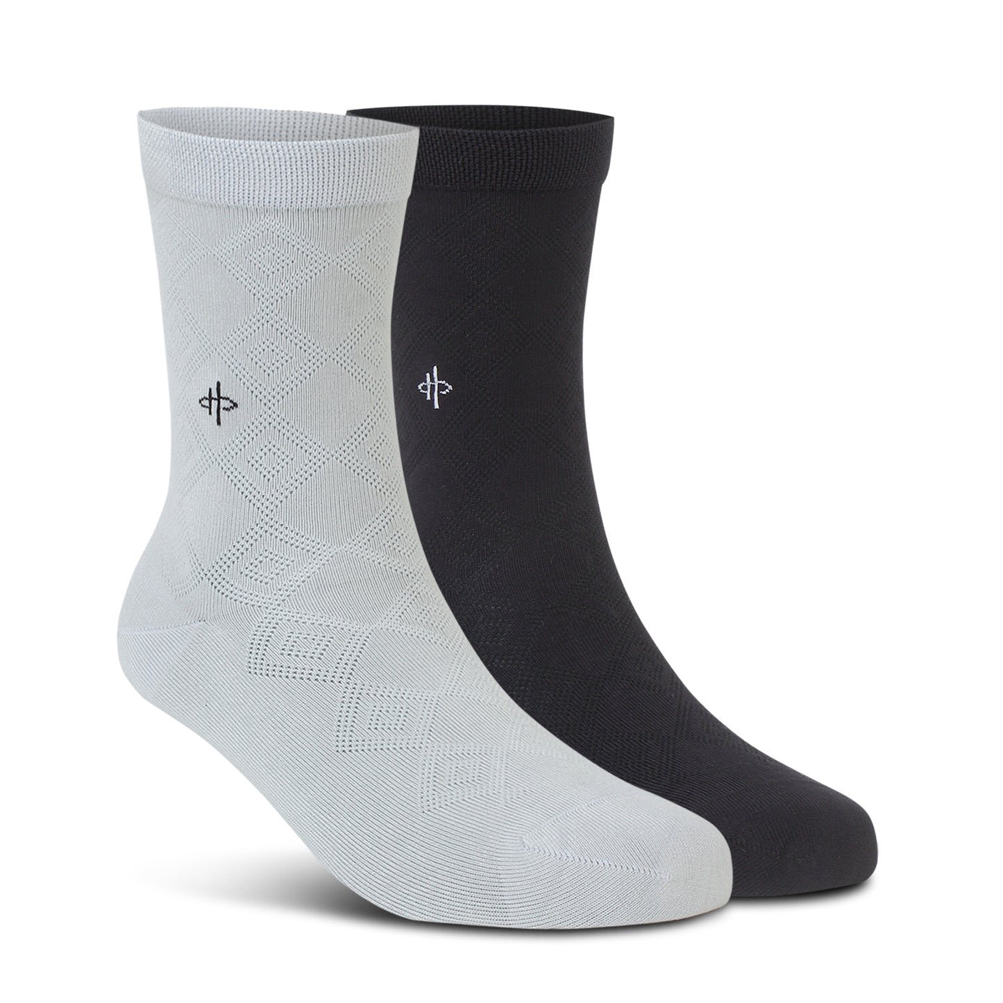 Light Gray & Black Stripe Crew Socks - 2 Pairs
