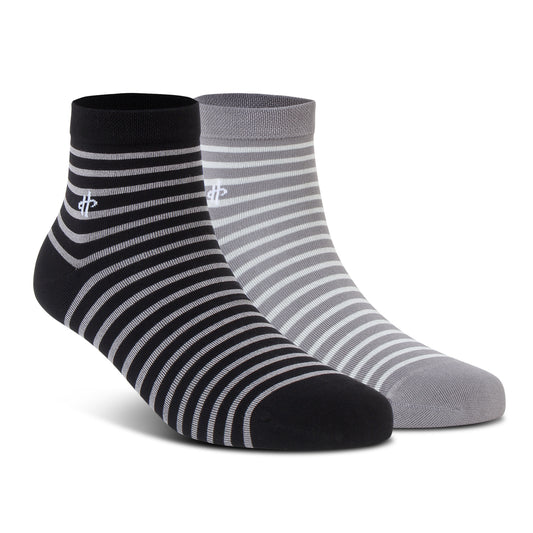Black & Light Gray Stripe Ankle Socks - 2 Pairs