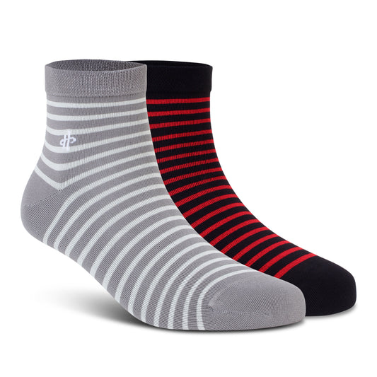 Light Gray & Maroon Stripe Ankle Socks - 2 Pairs