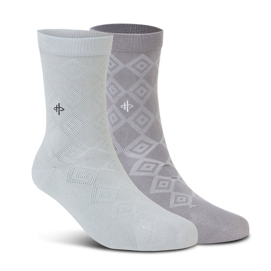 Light Gray & Dark Gray Pattern Crew Socks - 2 Pairs