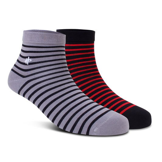 Men's Striped Ankle Socks 2-Pack - Gray & Maroon