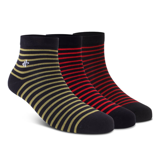 Stripe Trio Ankle Socks: Golden, Maroon & Dark Maroon 3-Pack